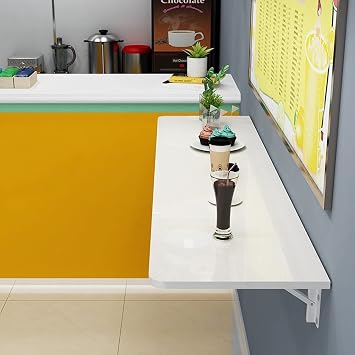 White Folding Computer Desk 60cm 70cm 80cm 90cm 100cm 120cm | Wall Table for Small Spaces Home Office Work | Foldable Kitchen Breakfast Bar Table Wall Mounted, Fold-down Desk