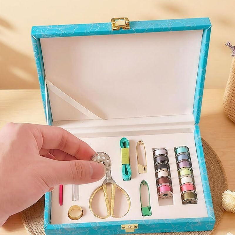 LWECMGSA PU Complete Sewing Accessories Set Travel Home Tools Needle Thread Box