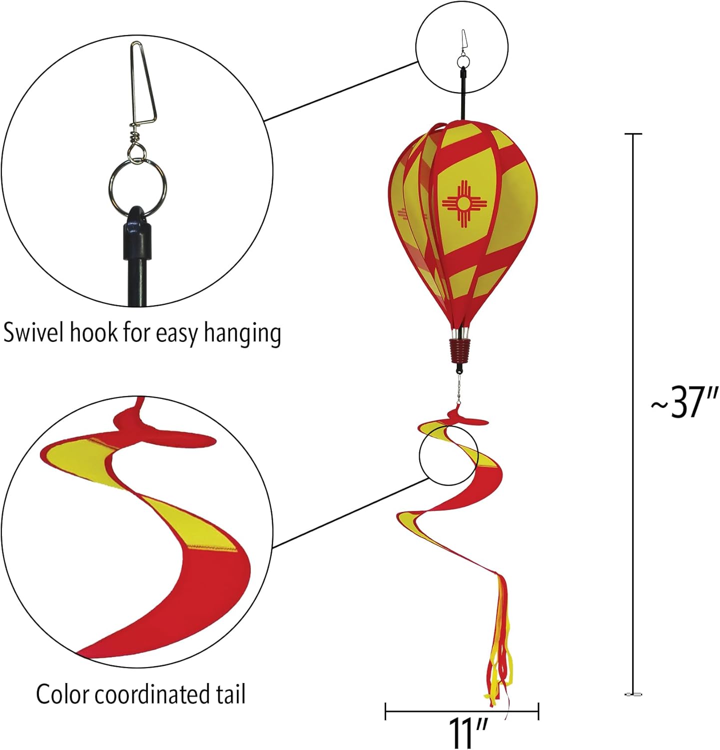 In the Breeze New Mexico Hot Air Balloon Wind Spinner,11" W x 17" H, 30" Tail