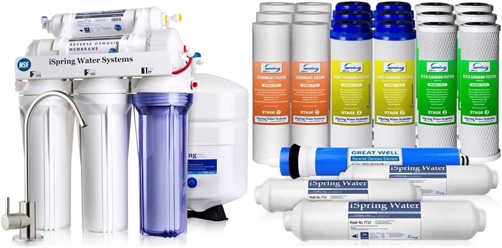 iSpring RCC7, NSF Certified, High Capacity Under Sink 5-Stage & F22-75 3-Year Replacement Supply Filter Cartridge Pack Set for Standard 5-Stage Reverse Osmosis RO Systems, 22 Piece