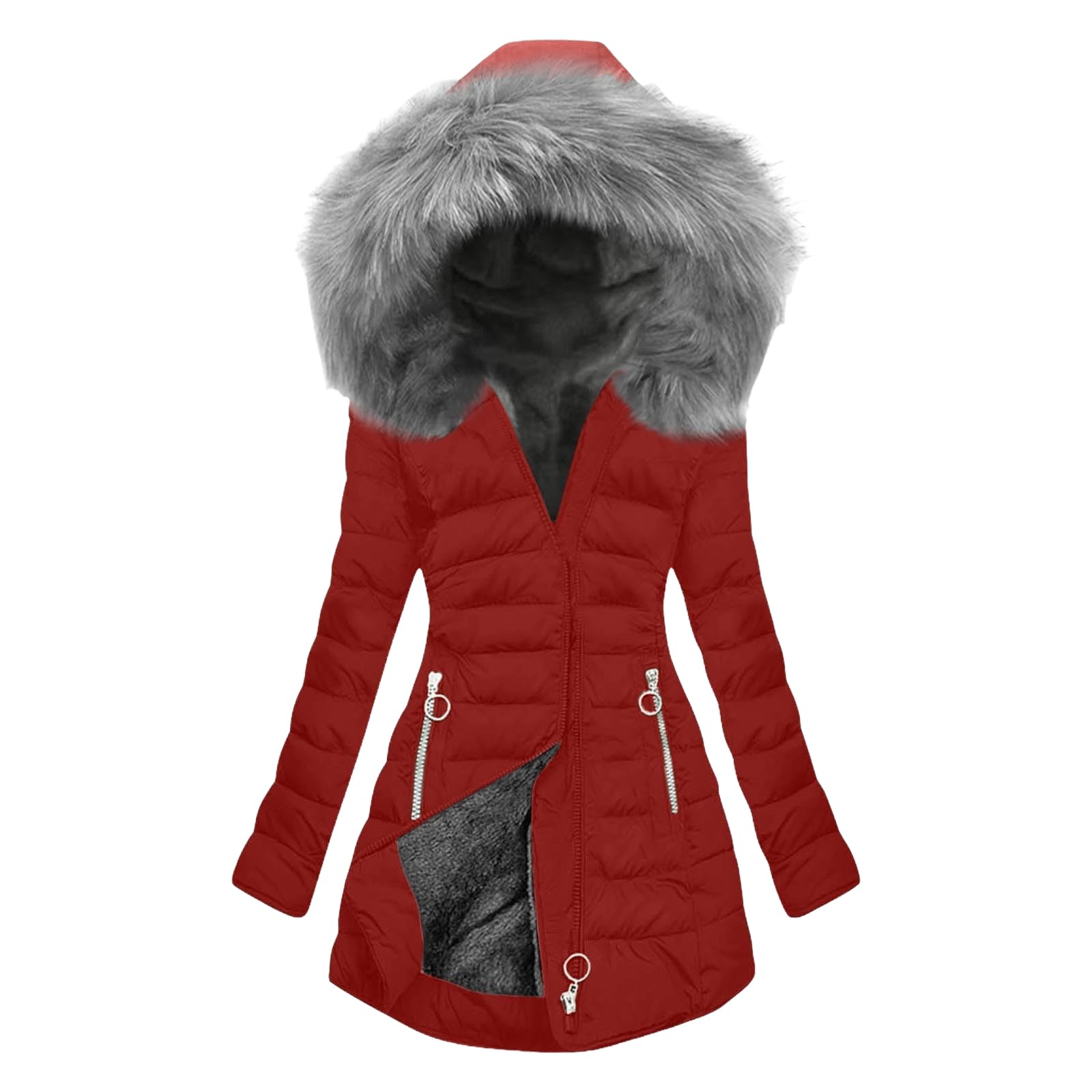 FUPODD Steppjacke Damen Lang Steppmantel Mit Fellkapuze Daunenmantel Dicke