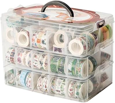 Washi Tape Box Organizer Storage، Divider Closet Container ، مع 30 حجرة قابلة للتعديل ، مسح ، شريط إخفاء شريط سطح المكتب DIY Sticker Roll Tape Cutter Storage ، Finger Safty Dispenser