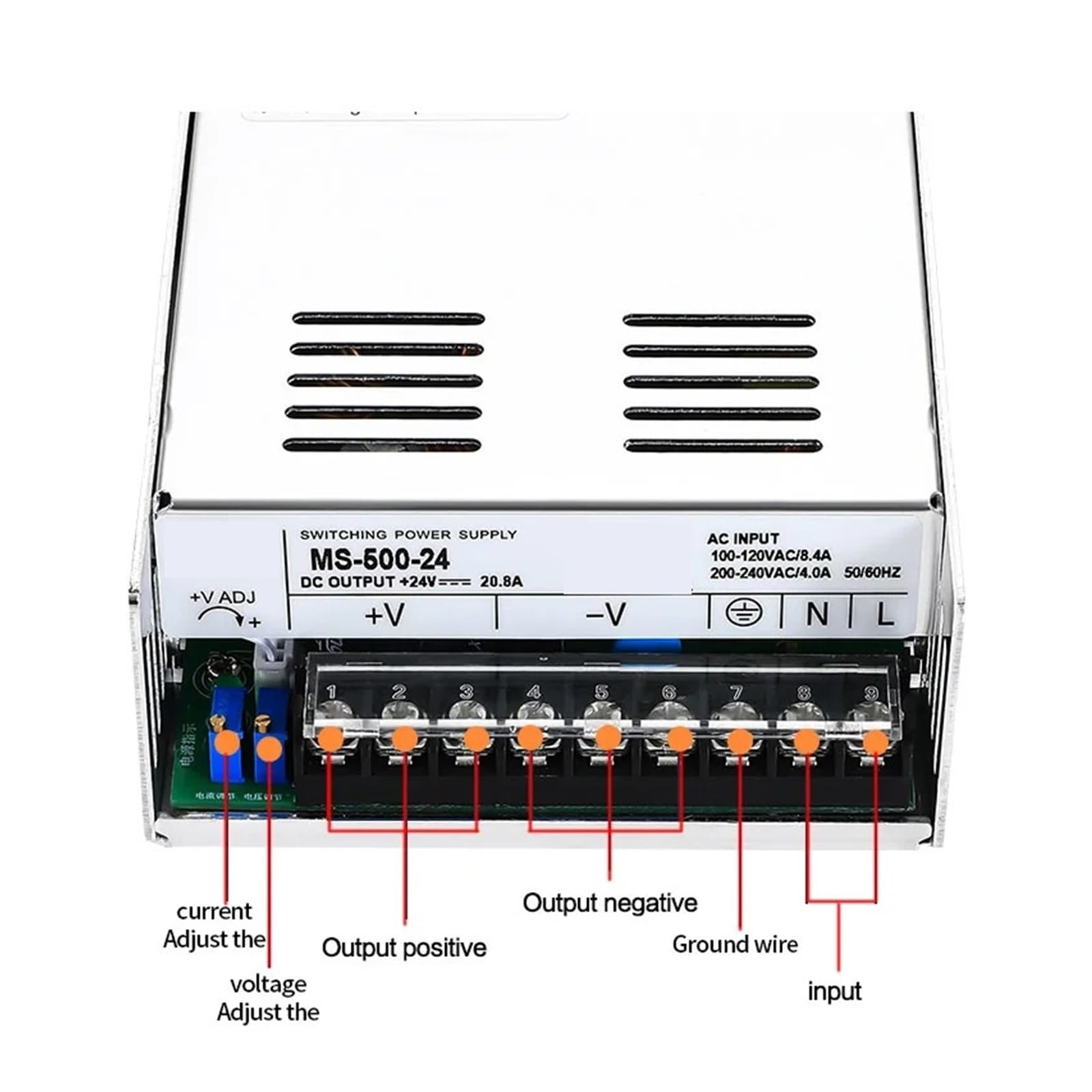 Uniwersalny regulowany zasilacz impulsowy 500 W 12 V 24 V 36 V 48 V 60 V 72 V 80 V Regulowany zasilacz napięciowy Sterownik transformatora Pojedyncze wyjście Niski poziom hałasu(0-60V 8.3A)