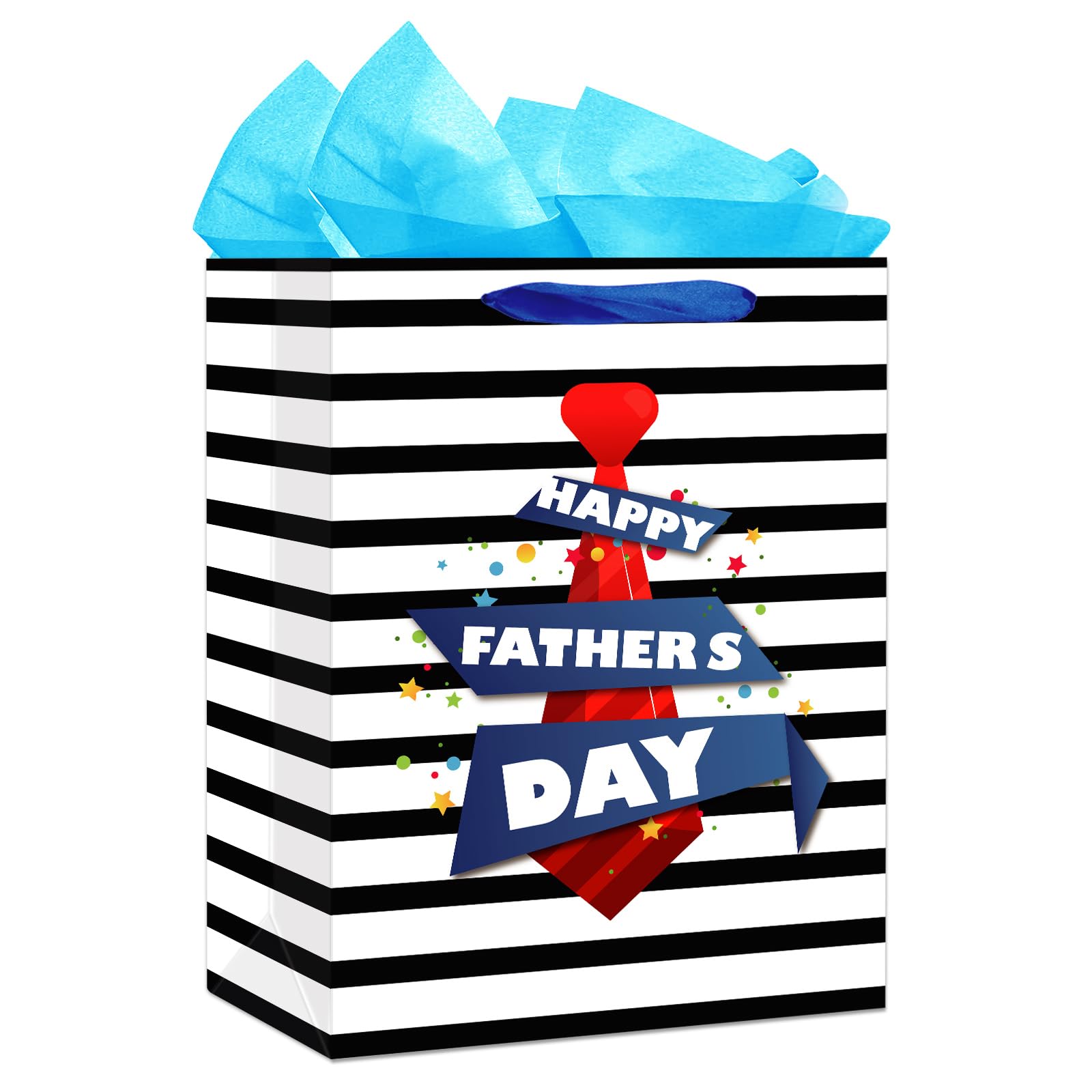 WaaHome Happy Fathers Day Gift Bag with Tissue Paper and Handle 11.5''x9''x5'' Medium Father Day Gift Bags for Dad Daddy Grandpa Papa from Daughter