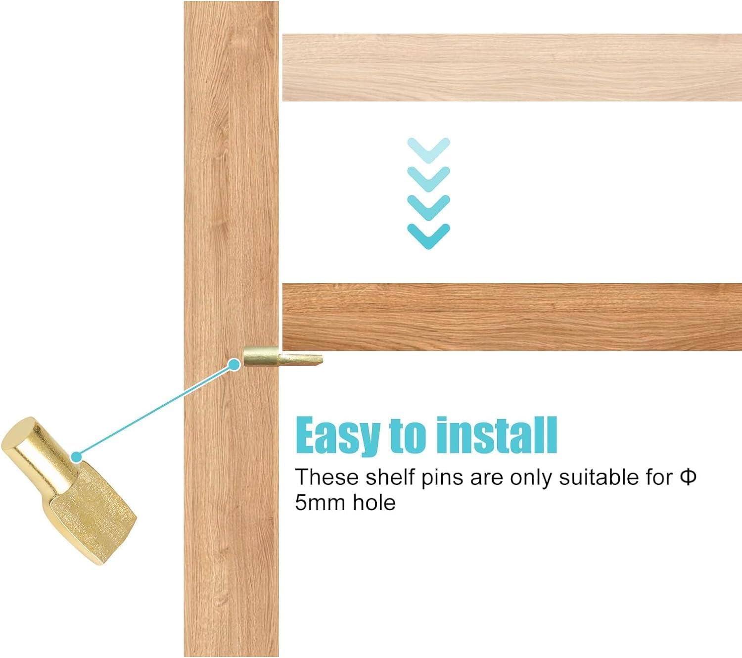 40Pcs 5mm Gold Shelf Pins, Cabinet Shelf Support Pegs, Spoon Shaped Metal Shelf Holders for Kitchen Cabinets, Bookshelves and Furniture, Hardware Kit