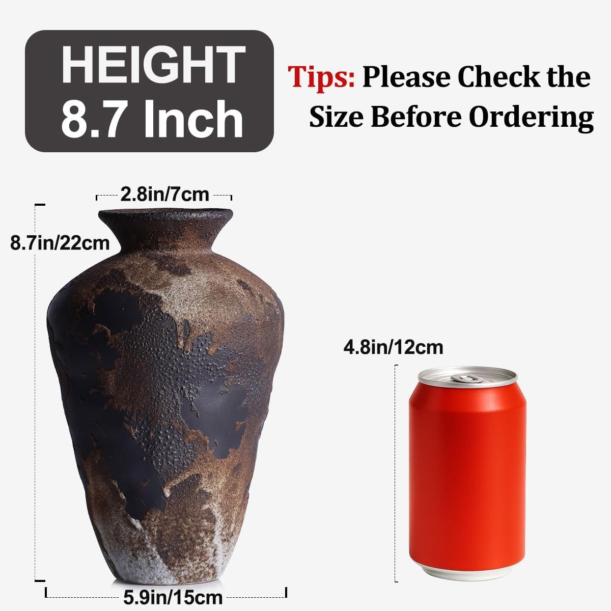 Wabi Sabi Decor Rusty Vintage Vase - 8.7" Tall Rustic Farmhouse Wabi Sabi Vase for Centerpiece, Pottery Stone Flower Vases for Home Decor, Table, Living Room, Bedroom, Bathroom, Kitchen (Smoky Earth) - Image 2