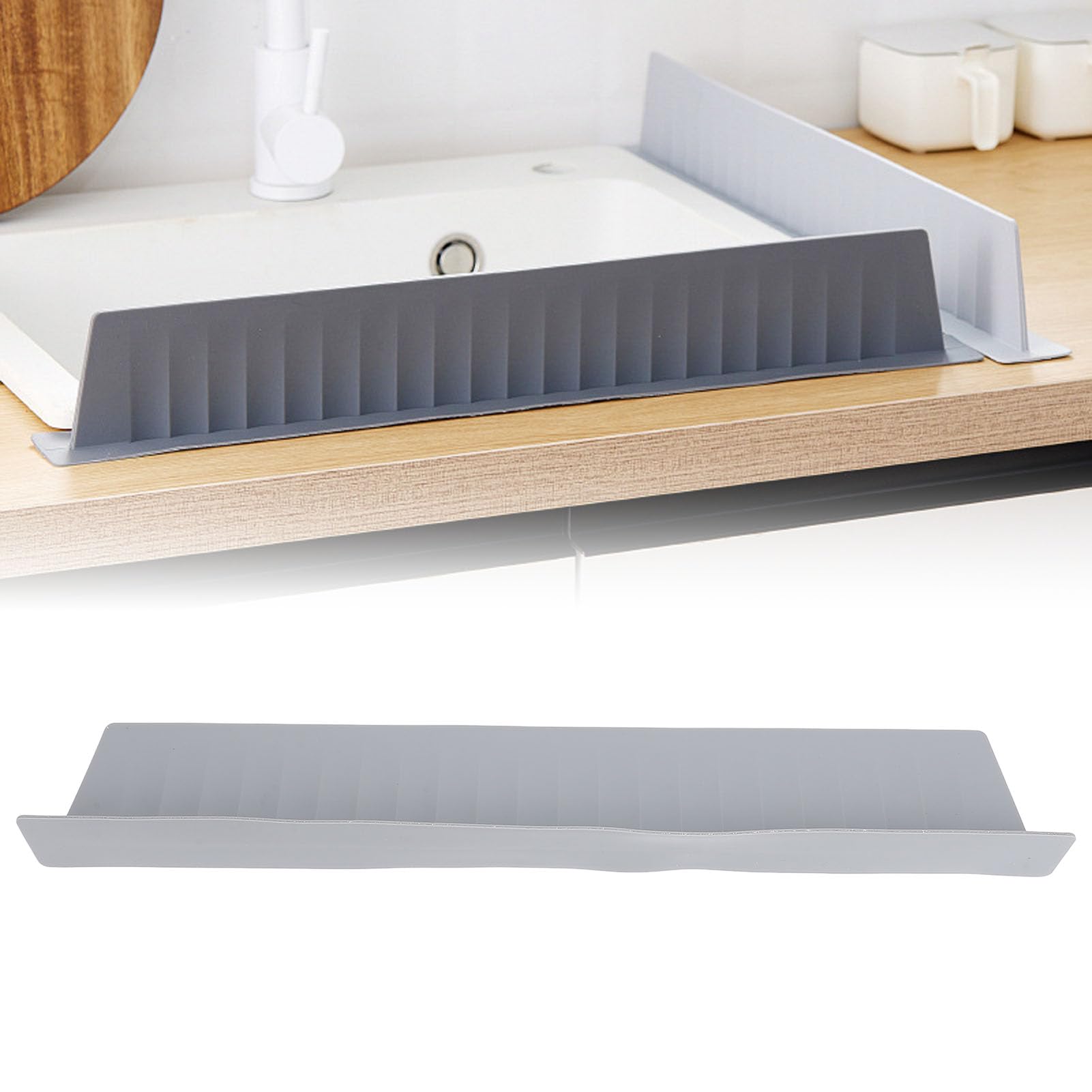 Kitchen Silicone Sink Splash Guard, Multifunctional Sink Splatter Guard, Flexible Splash Guard Mat for Kitchen Dish Drying Mats Sponge Holder and Bathroom Countertop (Light Gray)