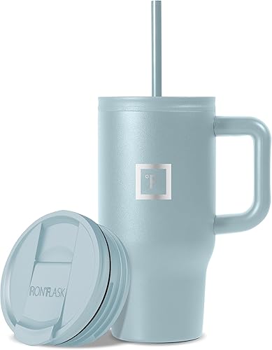 Miniatura 67 de IRON °FLASK Co-Pilot Taza térmica con popote y tapas abatibles, botella con asa para bebidas calientes o frías, a prueba de fugas, para agua o café