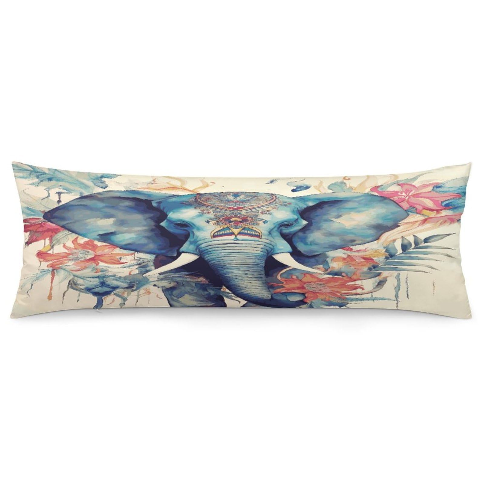 Peacock Feathers Elephant Body Pillow Cover Luxury Long Body Pillow Pillowcase with Hidden Zipper Breathable Soft Cozy Pillow Case Wrinkle Fade Resistant Pillowcase 20''×54''