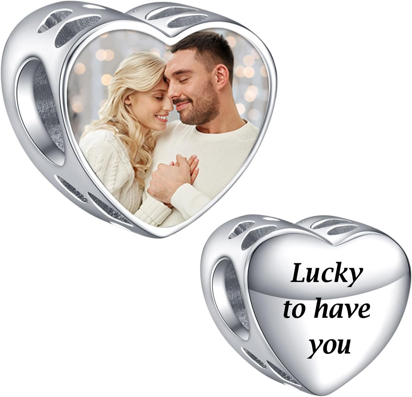 NINGAN 925 Sterling Silver Custom Photo Charm, Love Heart Shaped Pendant for Bracelet & Necklace, Engraved with Your Picture, Ideal Gift for Mom, Wife, or Women