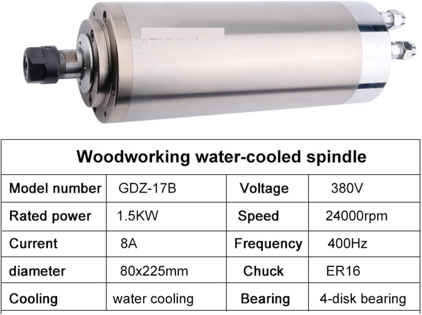 Spindle 1.5KW ER16 diameter 80mm high speed water-cooled motor GDZ-17B(GDZ-17B 380V)