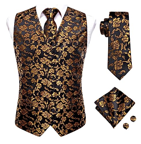 Gilet en soie pour hommes FULBHPRINT noir et gris avec boutons de manchette de costume