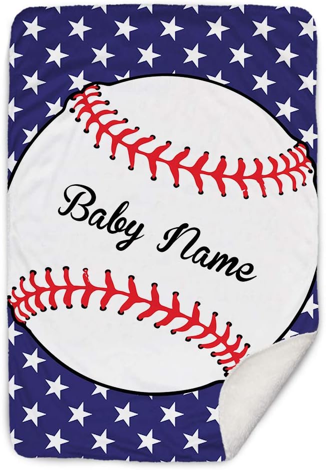 Personalized Baseball Newborn Gift for Baby Custom Blanket with Baby Name, Super Soft Fleece, 31x47 Inch