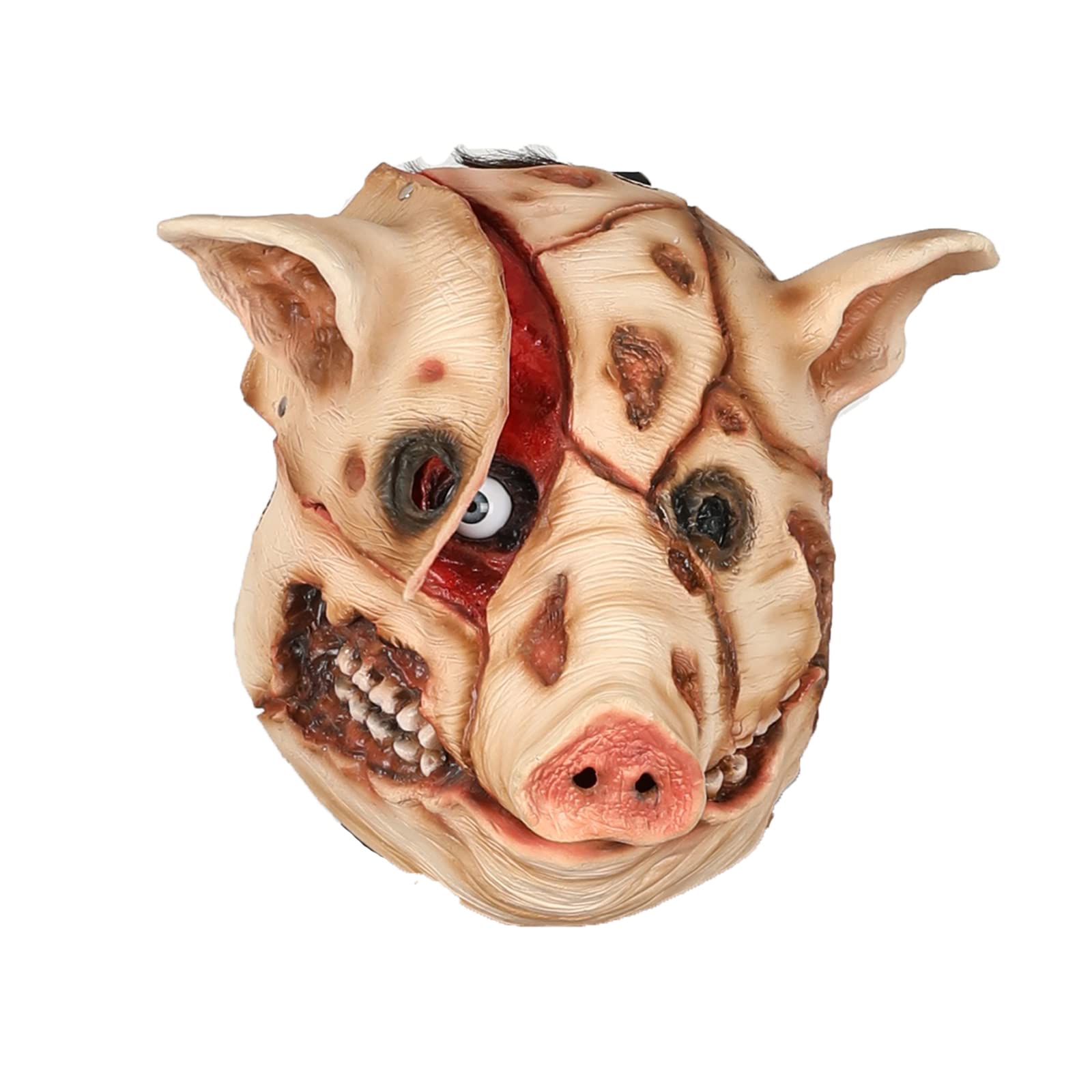 Torn Pig Mask Scary Animal Full Head Mask Bloody Butcher Headwear for Carnival Masquerade Halloween Costume Cosplay Props (Red)