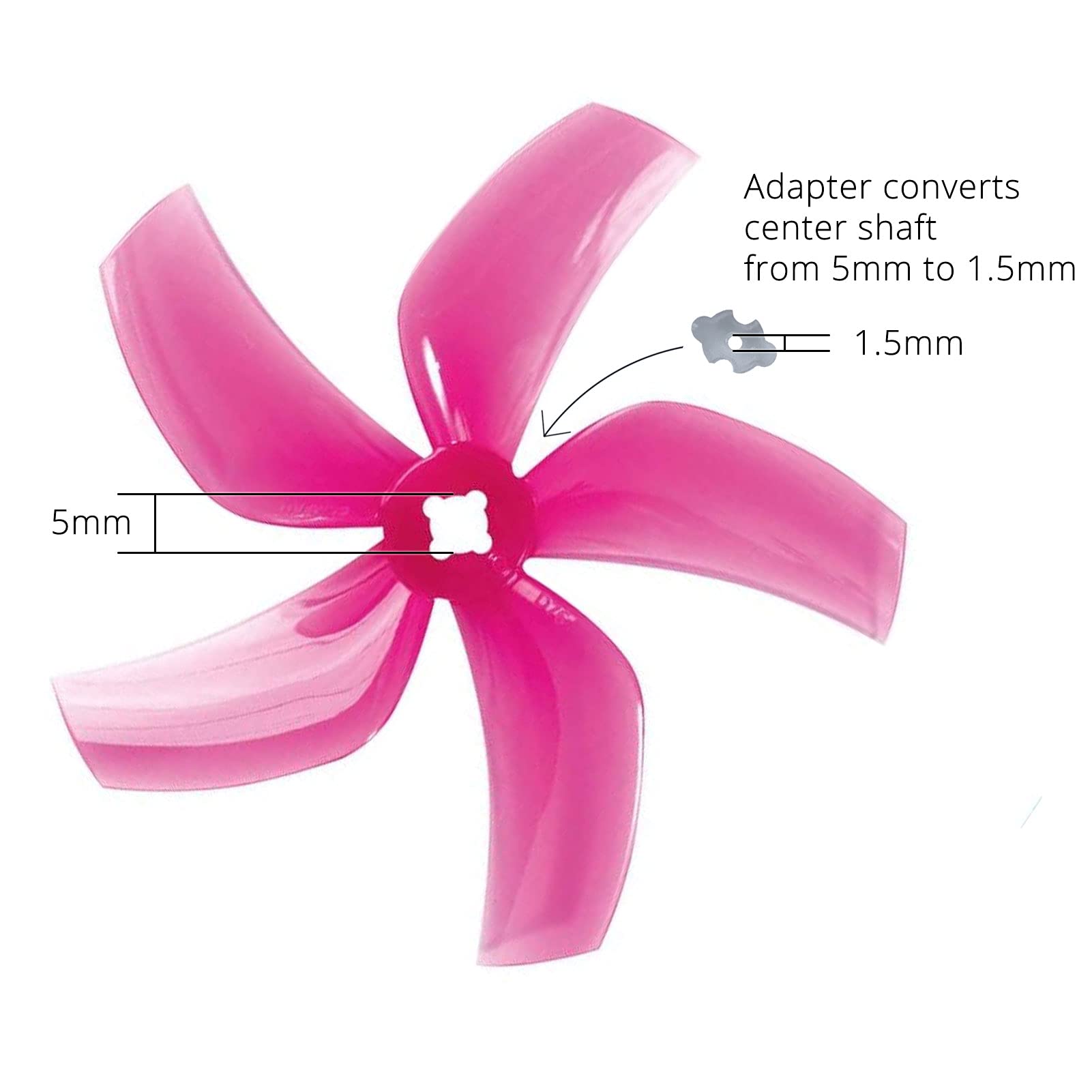Gemfan Flash D76 5-Blade 76mm Props 5mm Center Hole w/Adapter to 1.5mm Propeller for RC Drone FPV Racing Quadcopter (Pink, 8pc - 4 CW, 4 CCW)