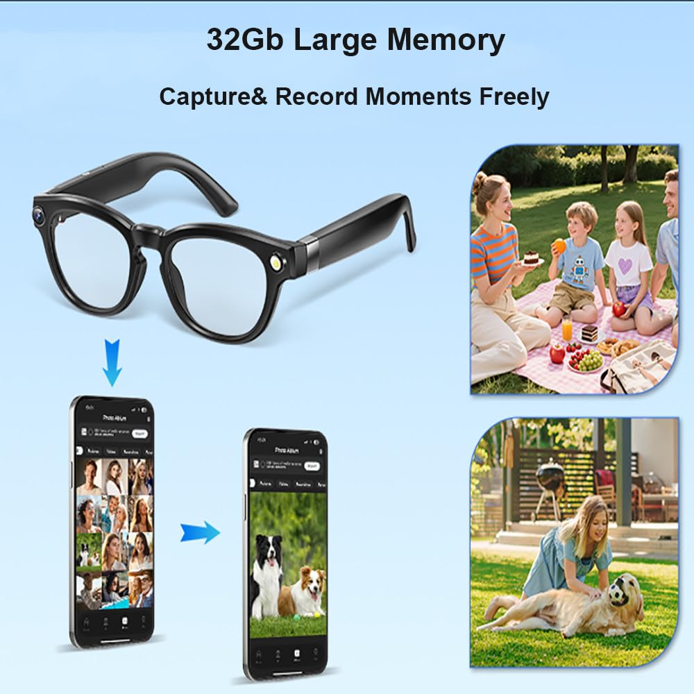 Lunettes Intelligentes IA,Caméra HD 4k,Balayage Et Toucher,Puce Anti-Tremblement Intégrée,Connexion Bluetooth Wi-FI,Changement De Couleur,Conception Stéréo À Deux Canaux,pour Les Voyages