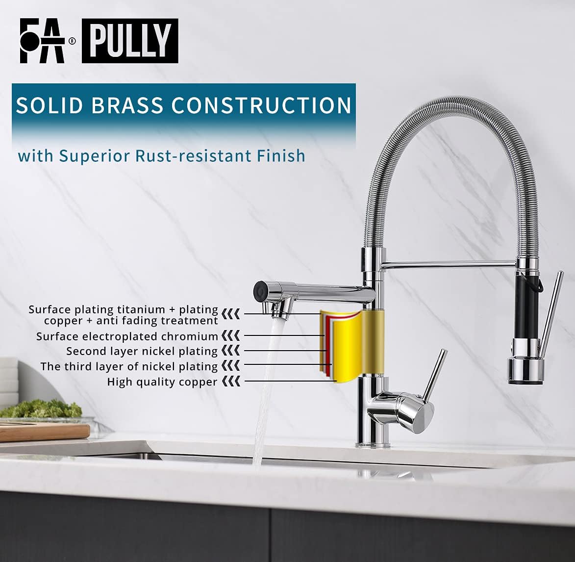 Fapully Chrome Faucet for Kitchen Sink,Kitchen Faucets with Pull Down Sprayer,Commercial Single Handle Kitchen Faucet