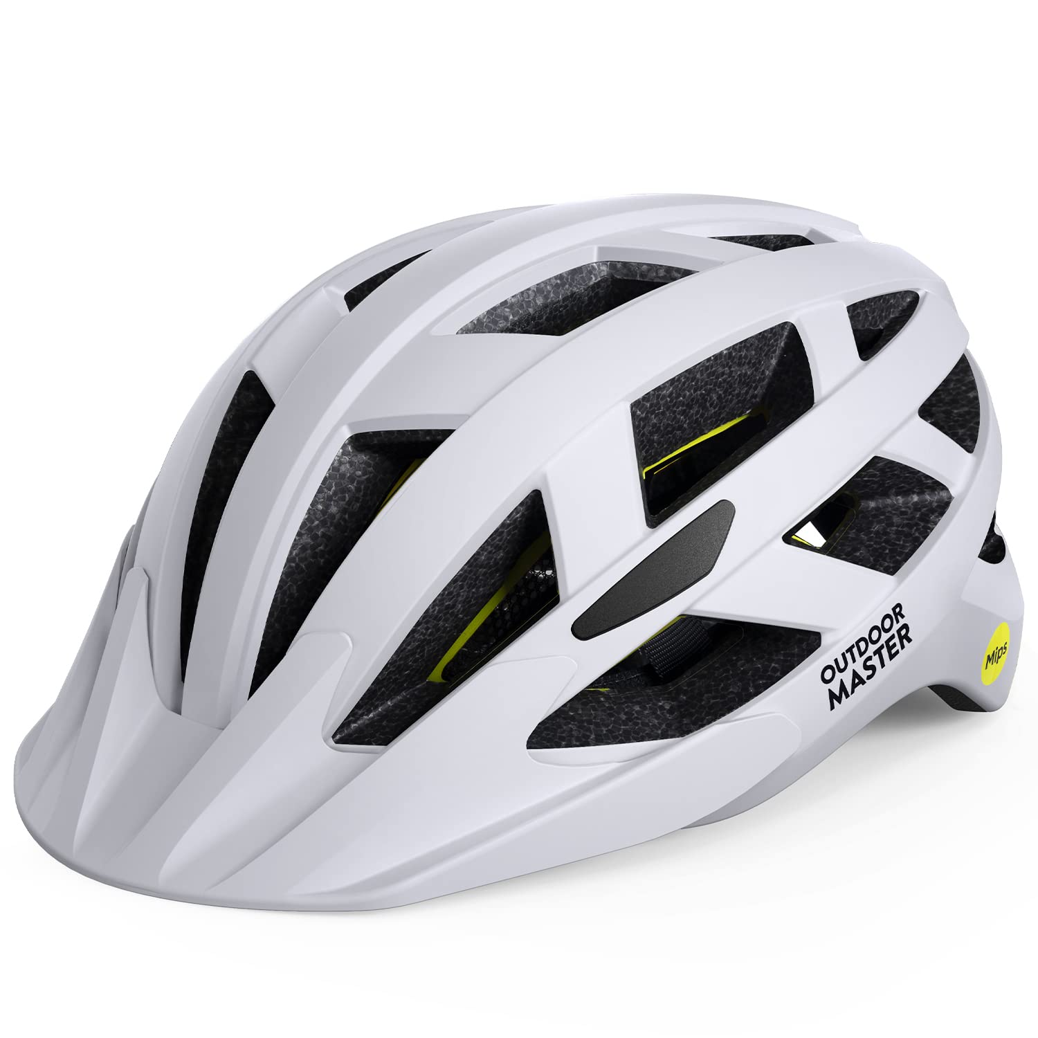 Outdoor Master - Casco de bicicleta para hombre y mujer – Modelo GEM con sistema MIPS, 25 tomas de aire, visera extraíble – Ajuste ajustable – Excelente para ciclismo y monopatín