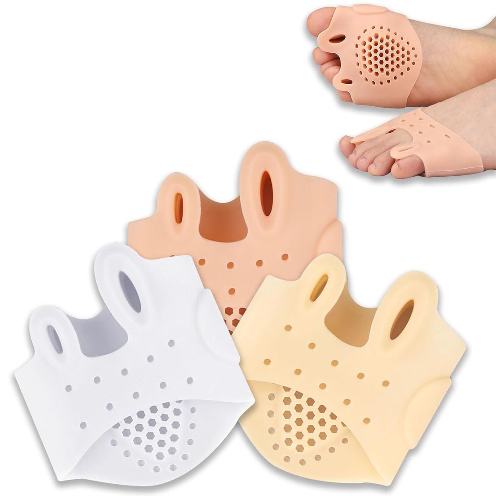 Photo 1 of Silicone Toe Separators – 4 Pack, 4 Colors, Toe Spacers for Bunion Relief & Toe Straightening Soft Breathable Toe Corrector for Women Men Ultra-Thin Design for Yoga Running Travel (Three Colors-3PCS)