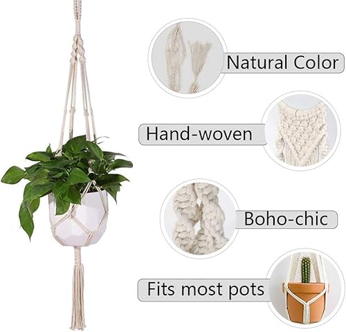 Miniatura 5 de Perchas de macramé para plantas hechas a mano, cuerda de algodón, soporte para macetas colgantes con temática bohemia para interiores y exteriores,