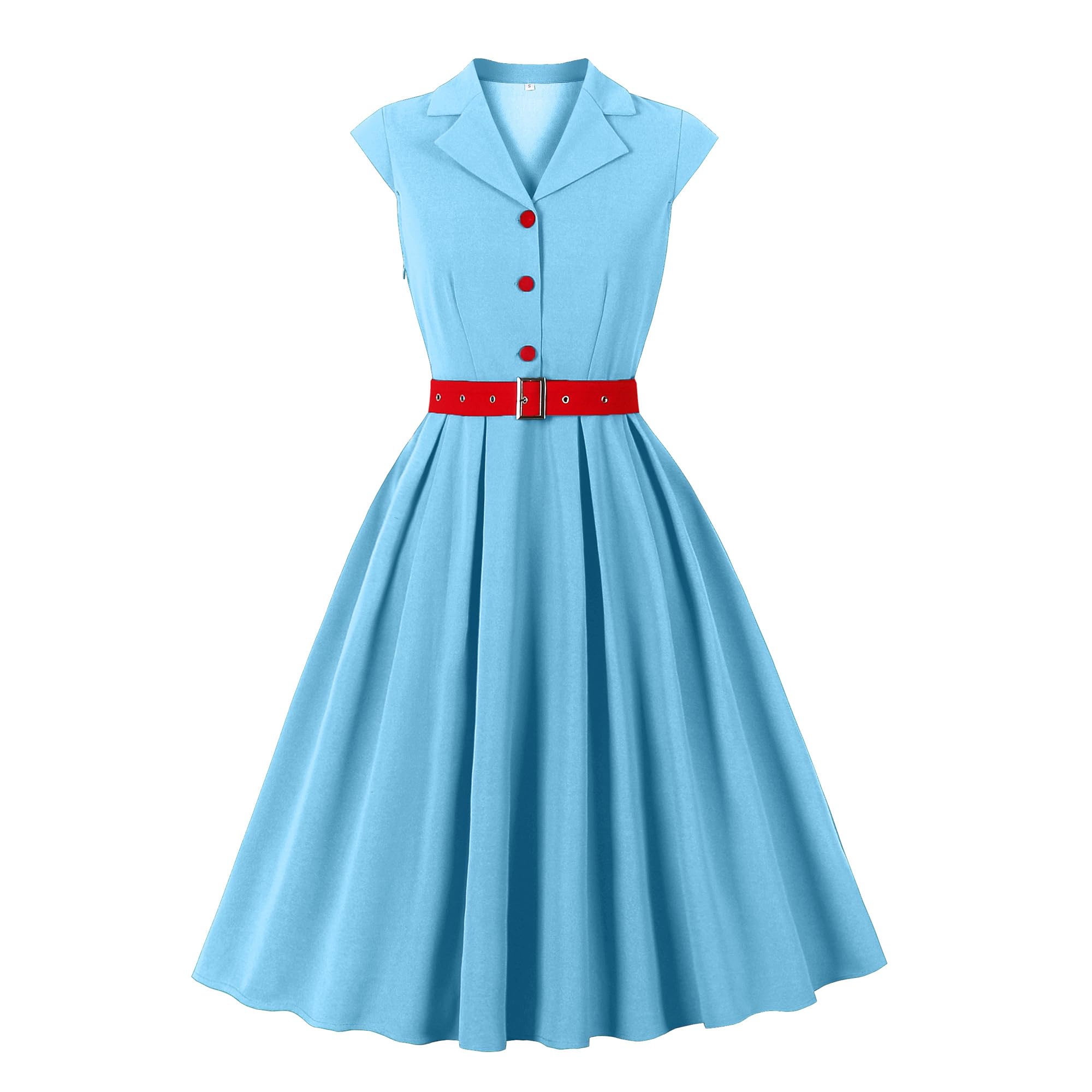 Wellwits Womens Color Block Belt Cap Sleeves Vintage Blazer Work Dress