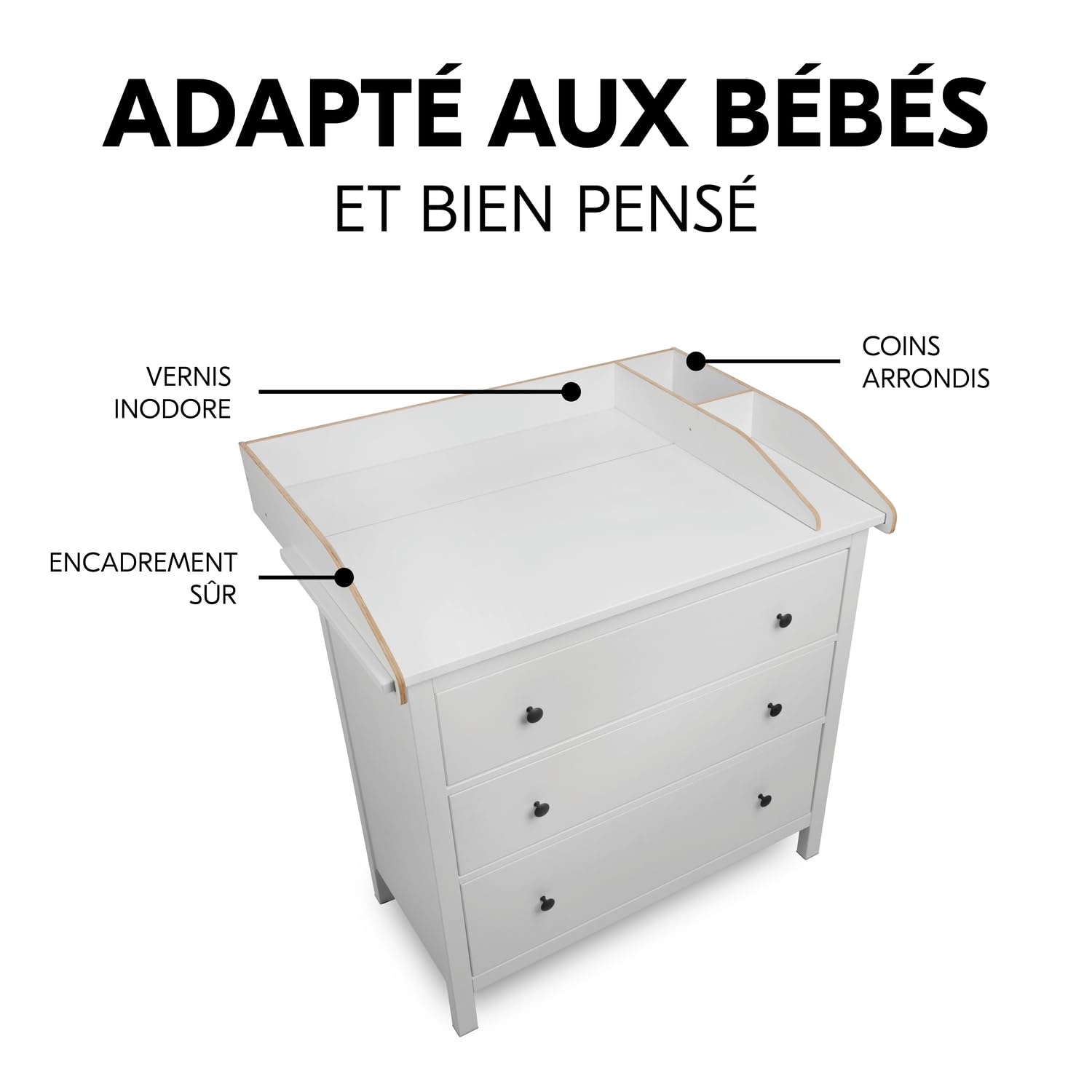 hauck Plan a Langer Pour Commode 108x50 cm Combine N Change, (Compatible par ex. IKEA Hemnes) - Espace De Rangement 104x78x15 cm, Bois certifié FSC®, Montage Sécurisé et Pratique