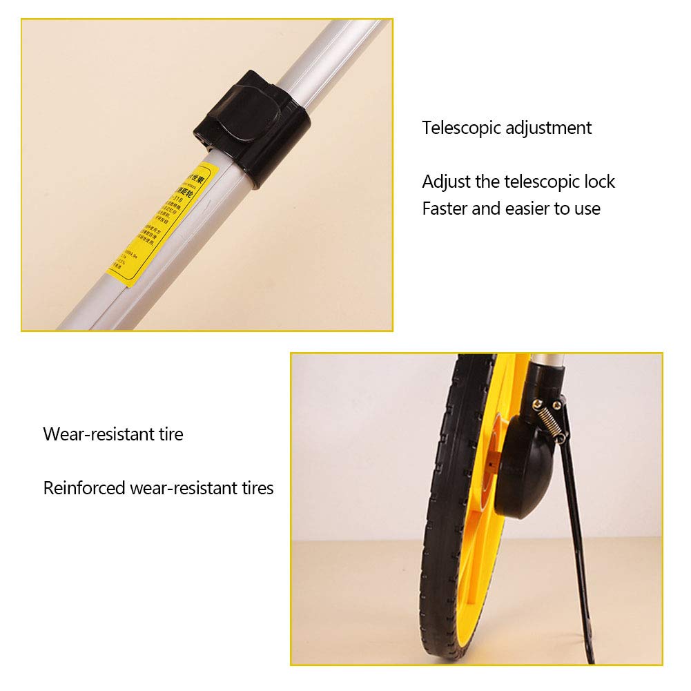 Distancia rueda de medición, de gran diámetro de pantalla digital plegable Distancia rueda de medición con amarillo mango telescópico plegable de la manija, bolsa de almacenamiento