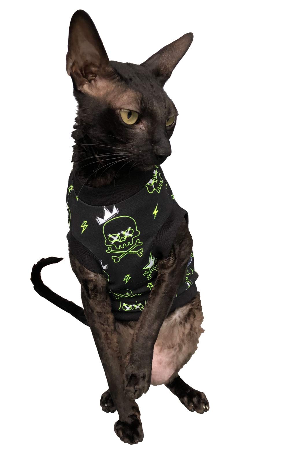 Kotomoda Hairless Cats Cotton Stretch T Shirt Sculls Glow In