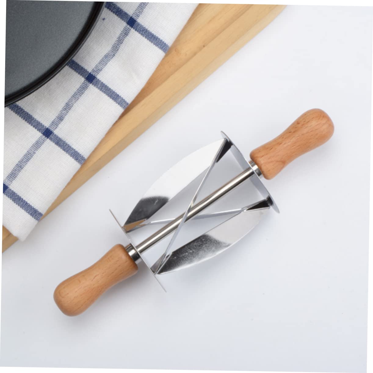 UPKOCH Coupe-croissants Rouleau à Pâtisserie en Acier Inoxydable Manche en Bois Facile Confortable à Tenir, 2 Pièces pour Cuisson et Pâtisserie