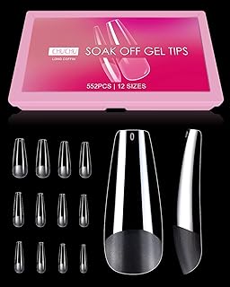 CHUCHU Clear Nails Tips,552PCS Coffin Nail Tips Full Cover Nail Tips for Gel Extensions,12Sizes Gel French Nail Extension Tips PMMA Soft Gel Nail Tips Nail Art Stick on Nails for Women-Long Coffin