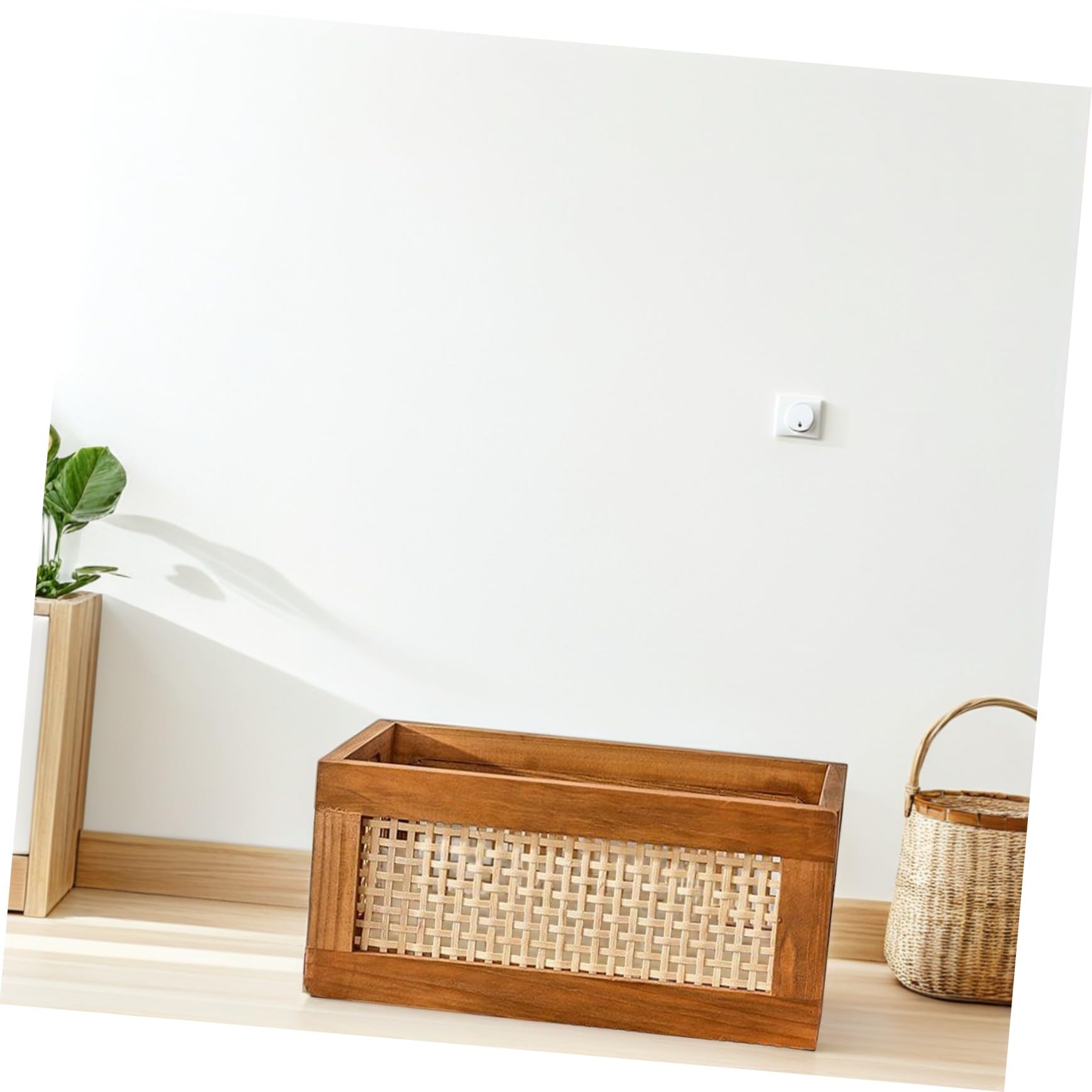 GLEAVI Scatola in Legno Porta Oggetti Design Manico, Resistente e Facile da Maneggiare, Cesto Portaoggetti per Cucina e Bagno, Dimensioni 35x25x16cm