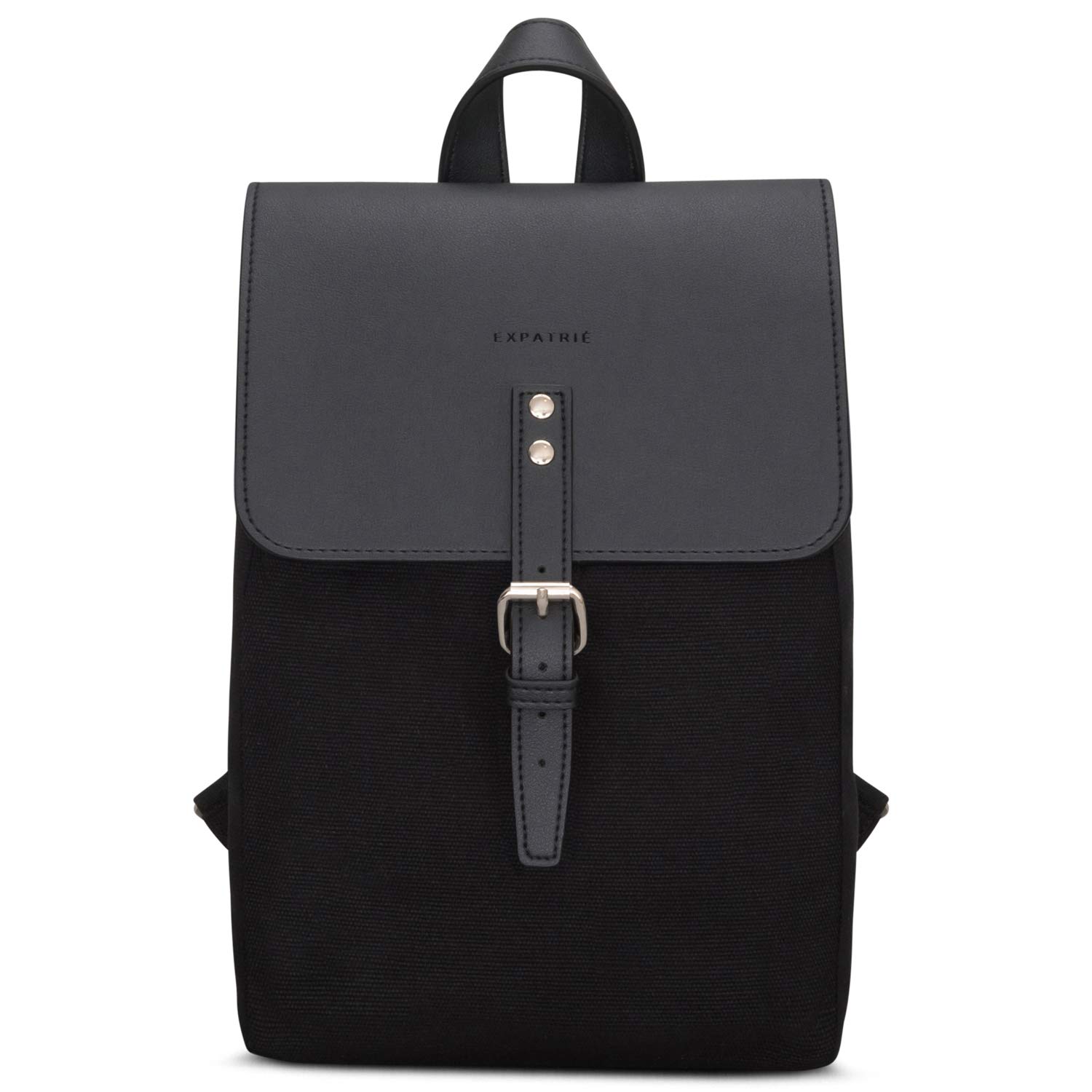 Zaino Donna Nero - Expatrié ANNA Vintage Zainetto Tela di Cotone e Pelle Vegana - Piccolo Zainetti di Qualità per Tempo Libero & Viaggio - Zaini Borsa Casual con Chiusura Magnetica