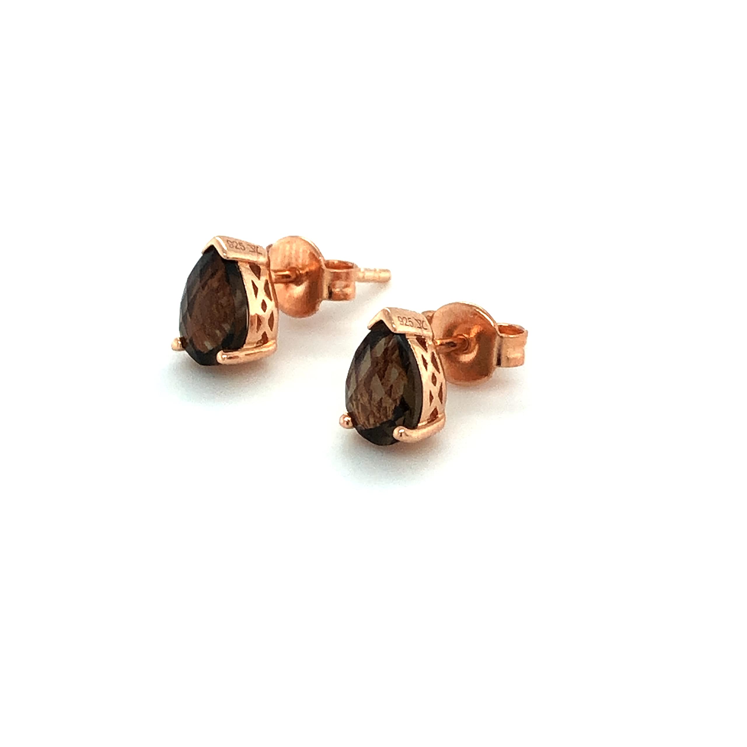 LE VIAN1/2 Carat Pear Cut Brown Smoky Quartz Teardrop Stud Earrings for Women in 925 Sterling Silver with 14k Rose Gold Plating Studs with Push Backs by LeVian