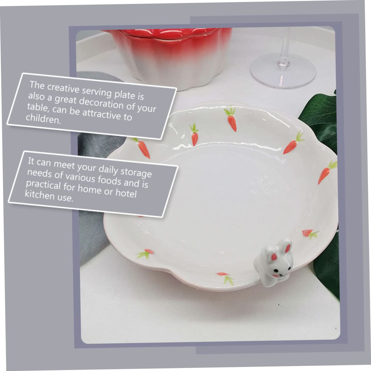 SOLUSTRE Easter Bunny Plate Hand-painted Ceramic Breakfast Dessert and Girls' Meal Bunny Decor