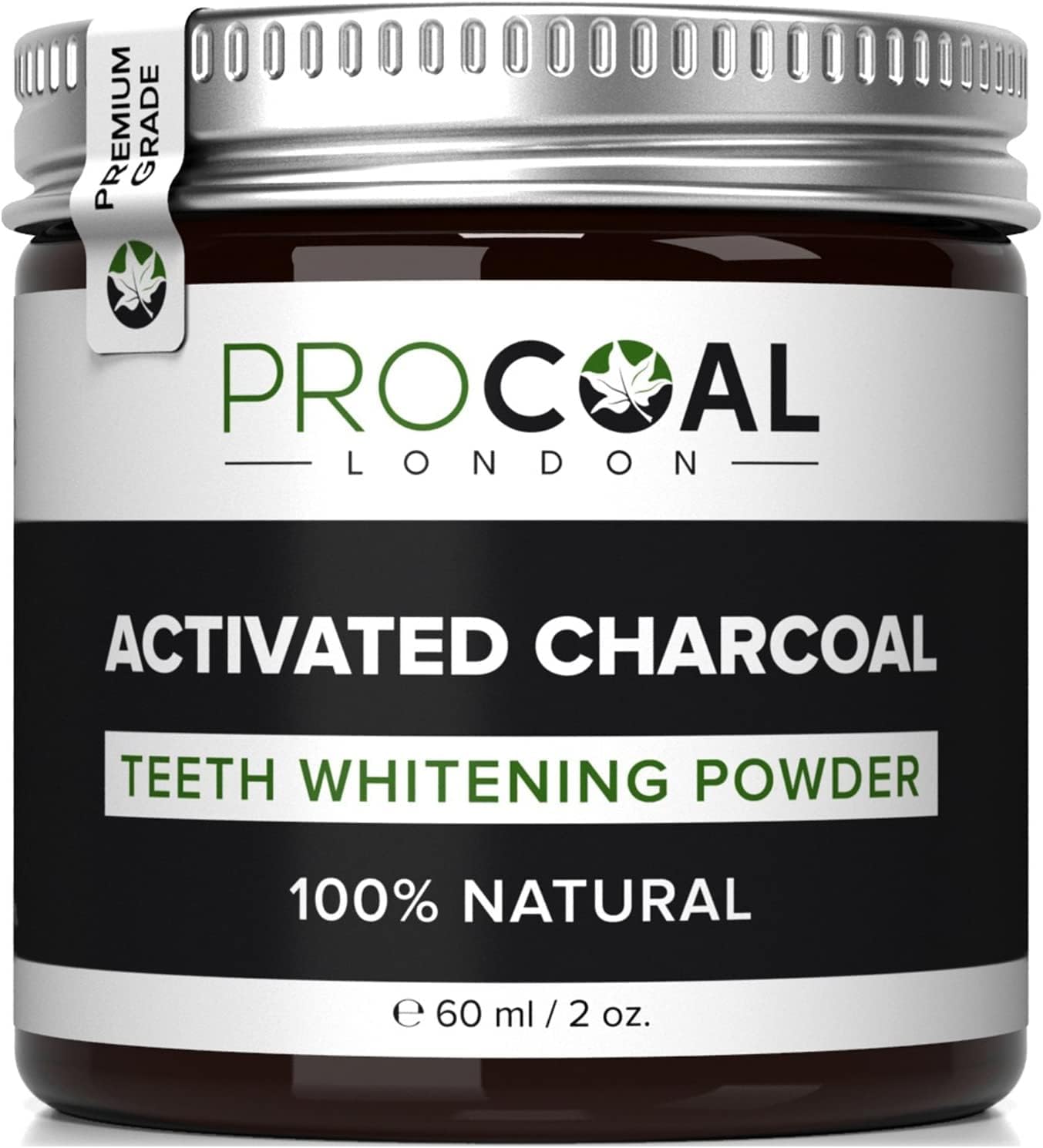 Procoal Activated Charcoal Teeth Whitening Powder – Fast-Acting Charcoal Teeth Whitener Toothpaste Cruelty-Free Made in UK 60g