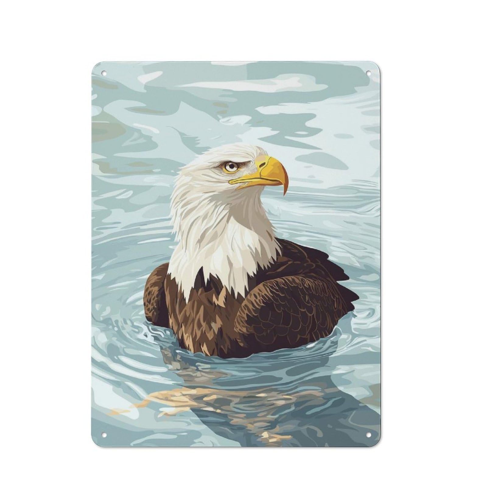 Bald Eagle Swimming Vintage Metal Wall Decor 40x30cm, Tin Sign for Cafe, Pub, Workshop Or Home Bar, Small Accent for Blank Walls
