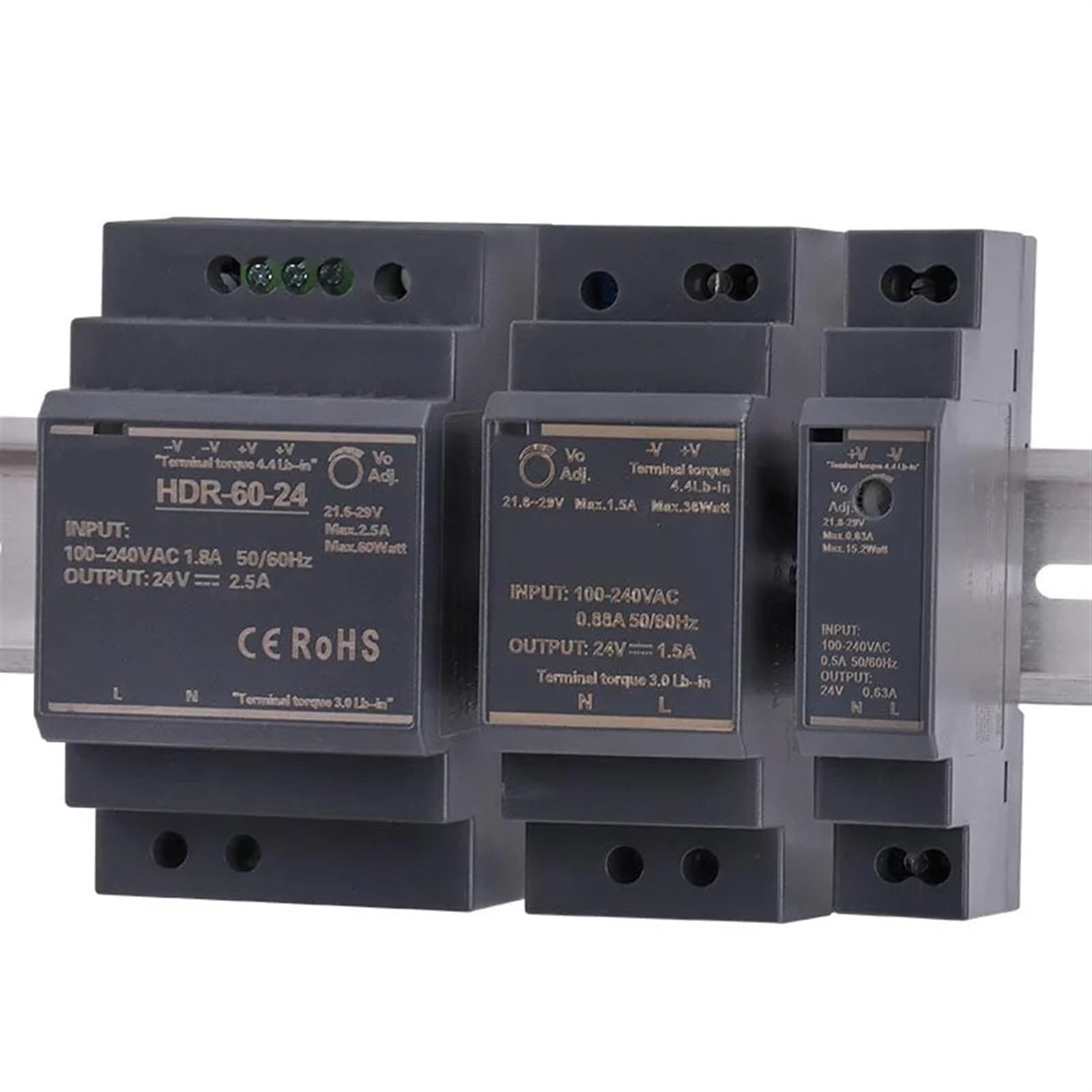 BRODEFUP 15W 30W 60W 100W AC-DC 5V 12V 15V 24V 48V DIN Rail Switching Power Supply HDR-15W/30W/60W/100W(12V,15W)