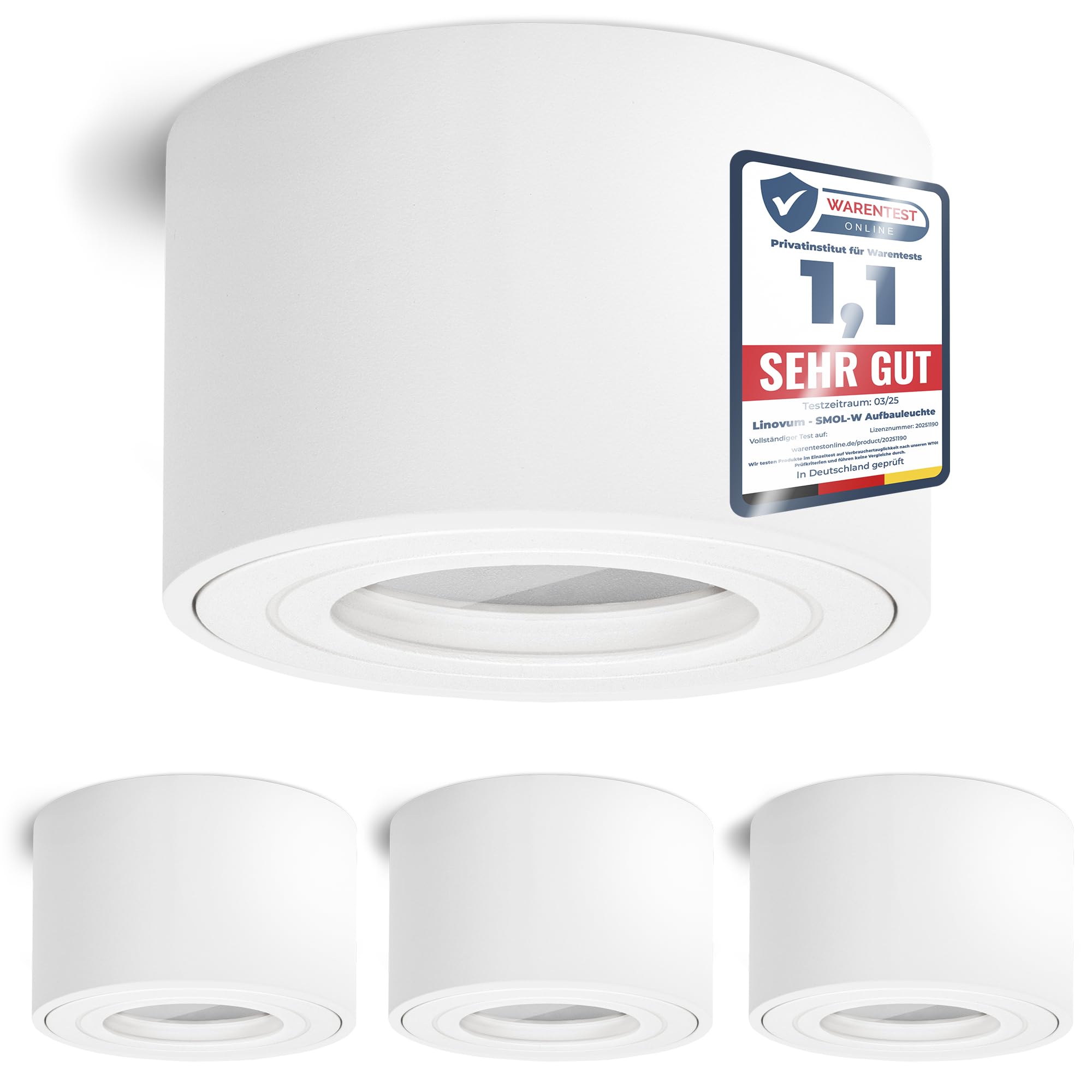 linovum SMOL-W Aufbauspot 4er Set weiß rund IP44 flach 65mm für LED-Modul