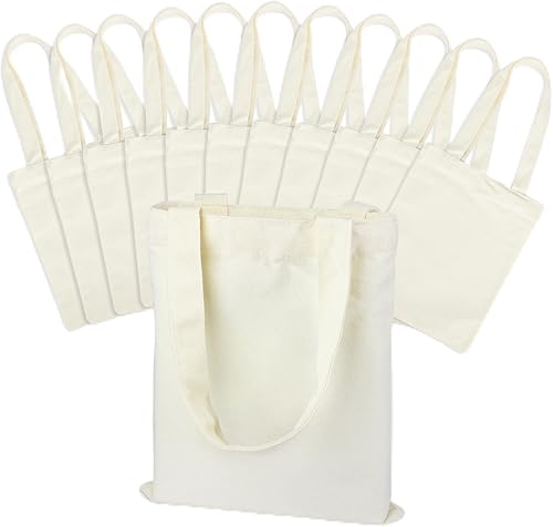 12 bolsas de lona a granel, bolsas de lona pequeñas de 9.8 x 7.9 pulgadas con asas, bolsas de lona reutilizables, bolsas de algodón en blanco, bolsa