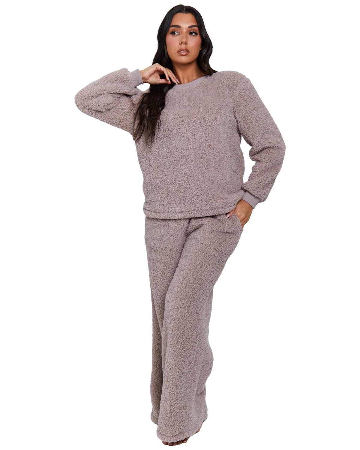 Slumber Hut Women's Mink Borg Jumper & Wide Leg Lounge Set 794087 L