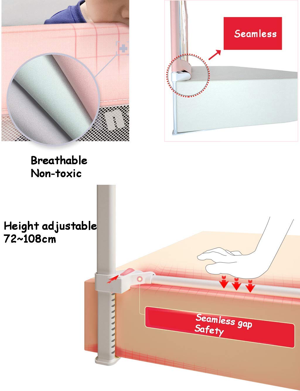 Barandilla de Cama de Seguridad Vertical Premium para niños pequeños con Anclaje Reforzado, Altura Ajustable de 72 a 108 cm para niños de tamaño Individual, matrimonial,