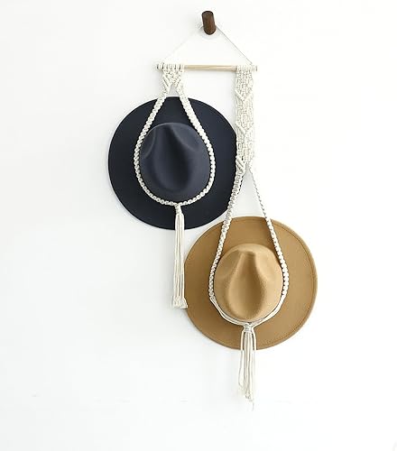 Perchas de macramé para sombreros, estilo bohemio, tejido a mano, para hombres y mujeres, para almacenamiento de gorras, exhibidor de pared, sala de
