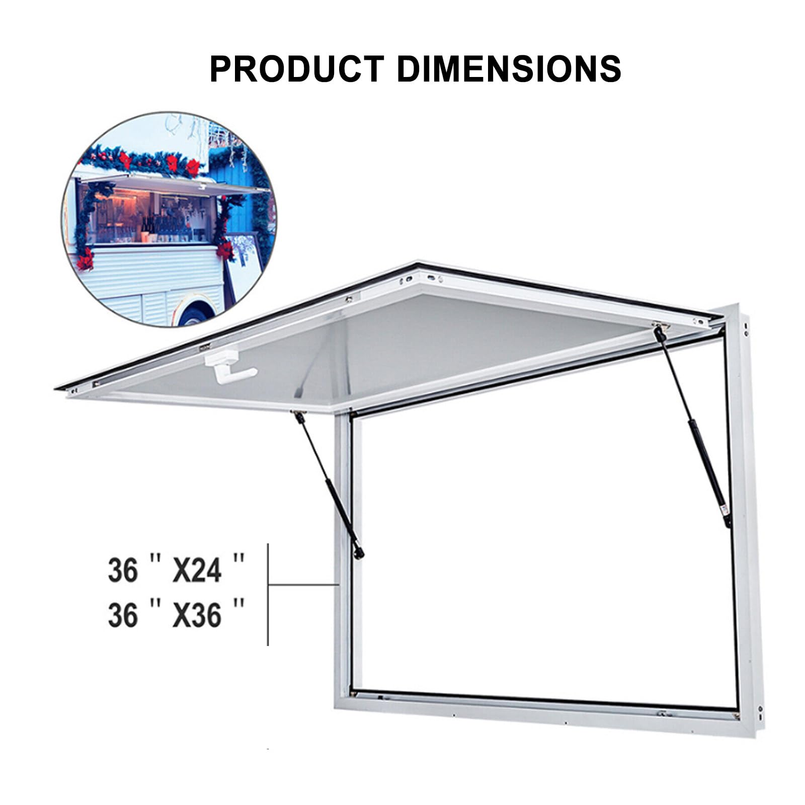 Unità Di Ristorazione Mobile 36" X24 "/36" X36 ", Forniture E Attrezzature Per Food Truck, Porta Parasole A Doppia Asta Idraulica Con Un Massimo Di 85 Gradi,36"24"