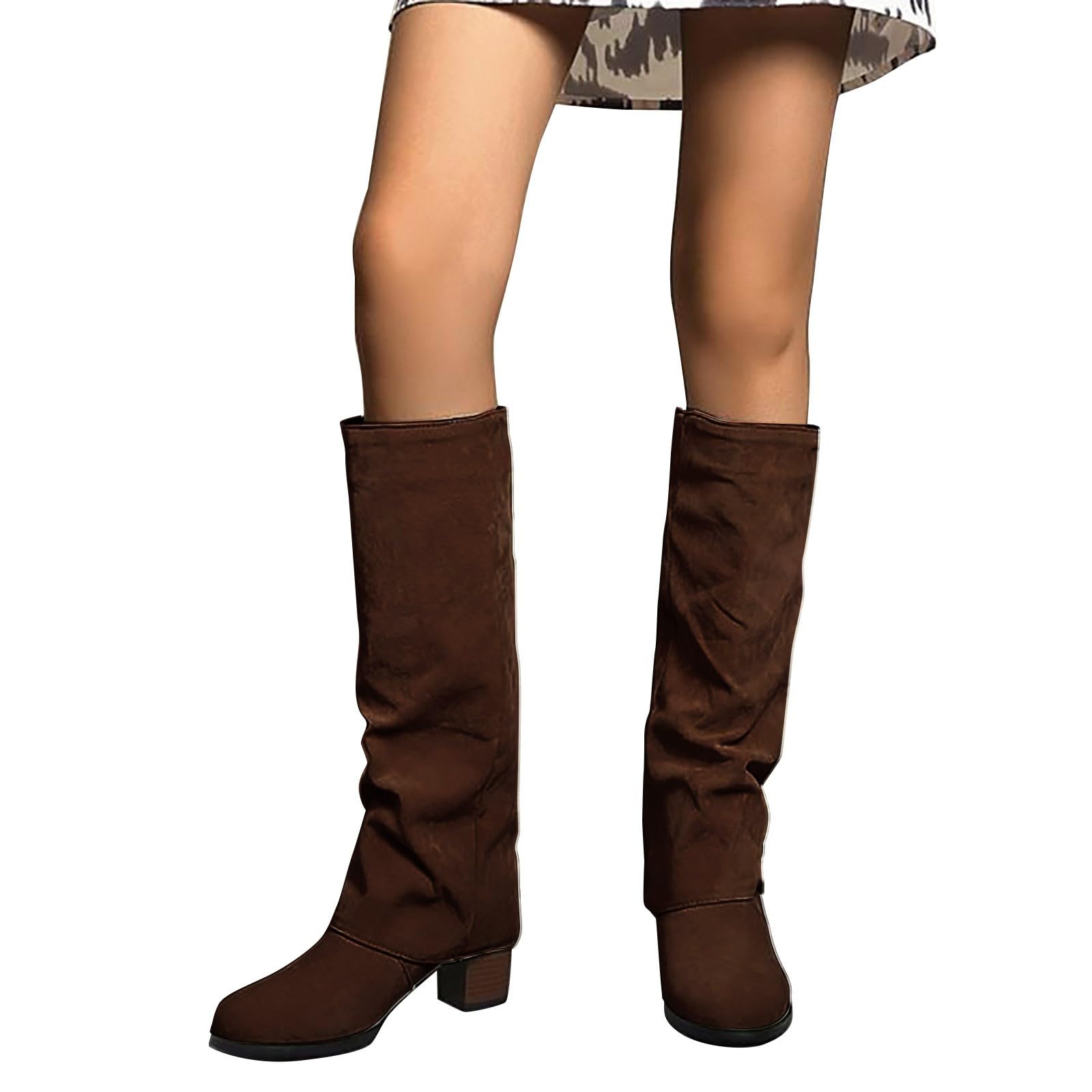 Generisch Bottes hautes pour femme - Bottes hautes pliables - Avec talon - Bottes en cuir - Bottes longues pour cavalier - Bottes western pointues - Bottes hautes pour femme