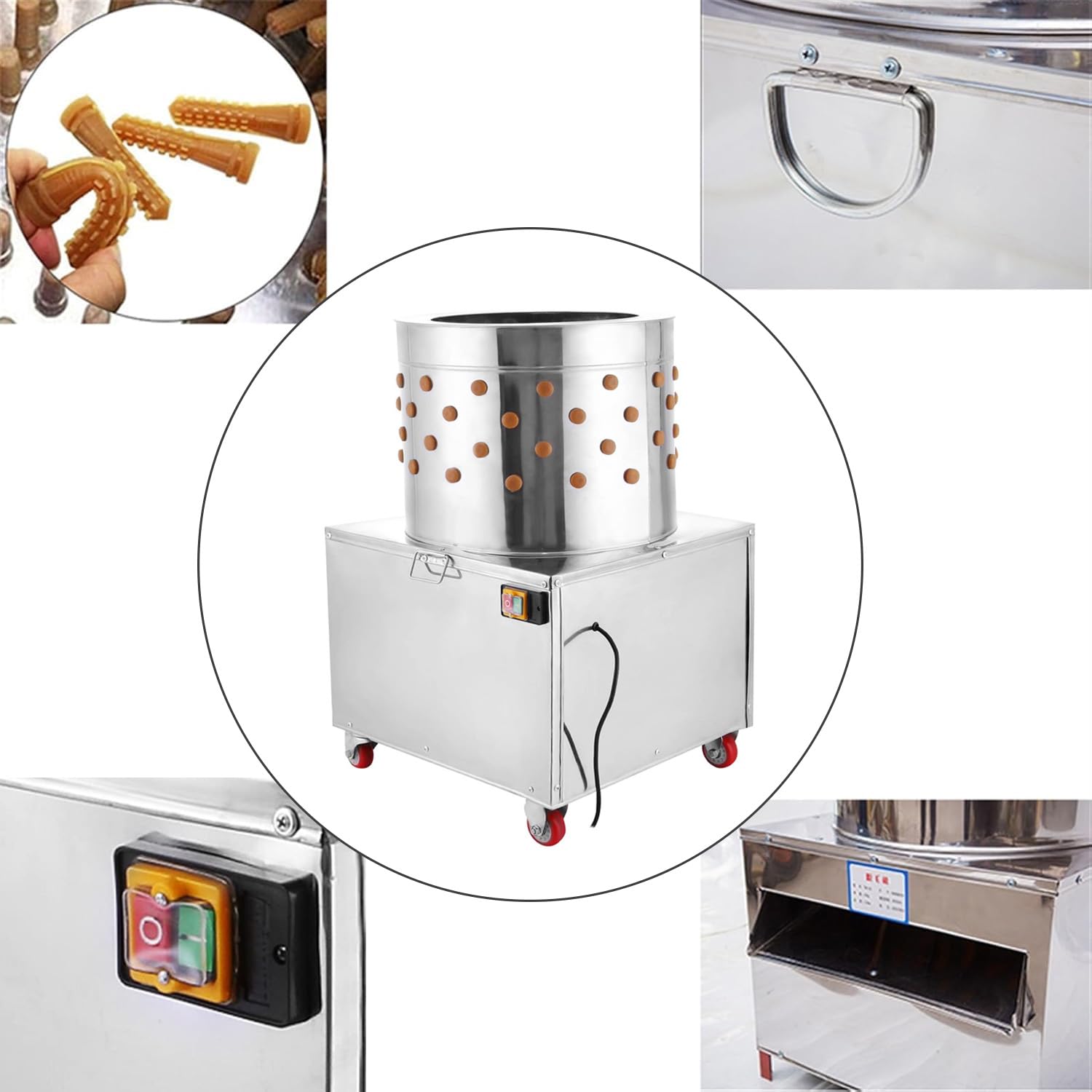 Rupfmaschine für Geflügel aus Edelstahl, 1500 W Leistung, Ø50cm Trommel, Rupfmaschine Enten, Nassrupfmaschine, Kaltwasseranschluss, Auswurfrutsche, für 2-4 Hühner