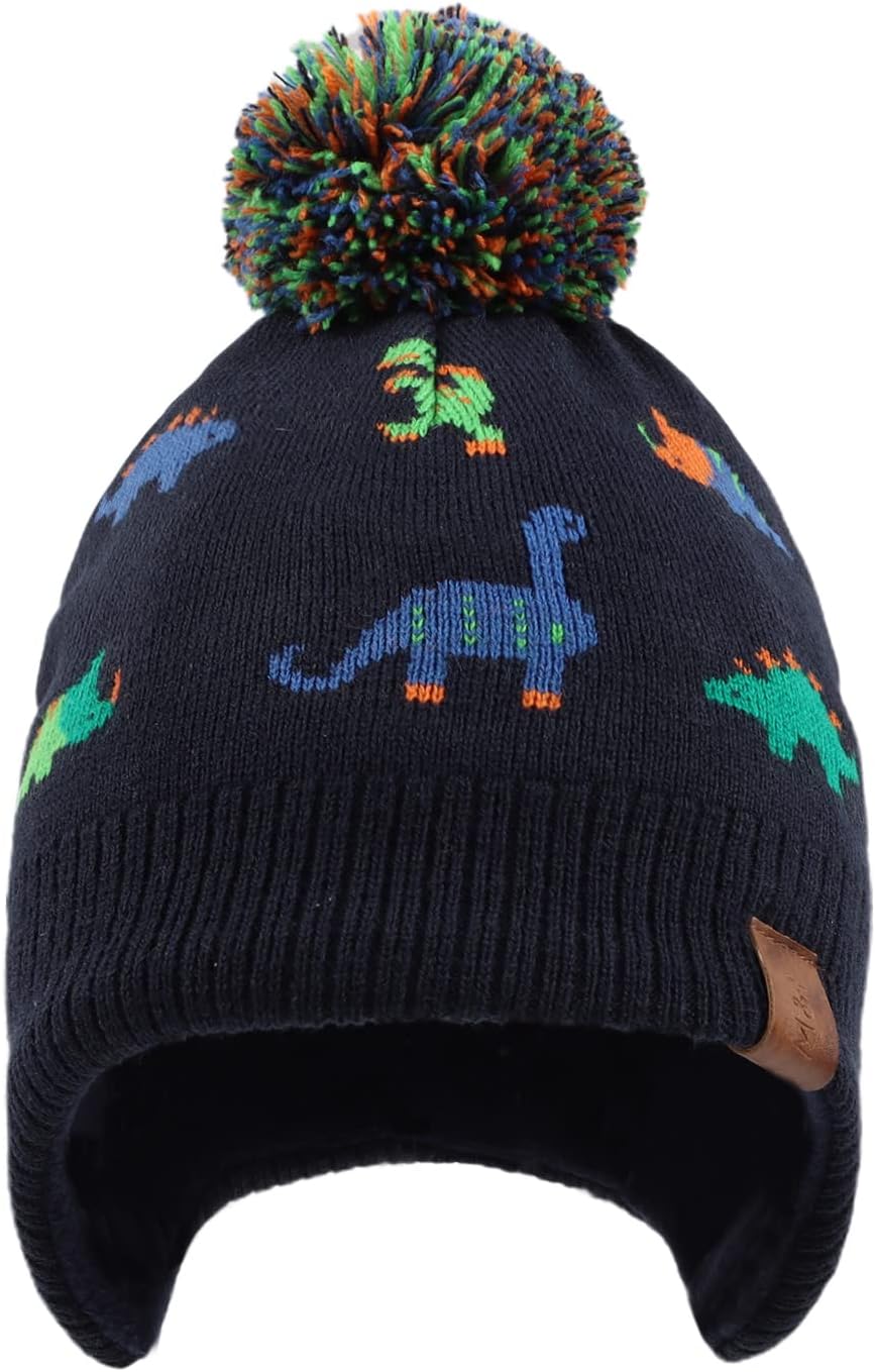 Winter Kids Earflap Beanie Girls Stripe Knitted Warm Hat for Boy Beanies(4-8 Years)