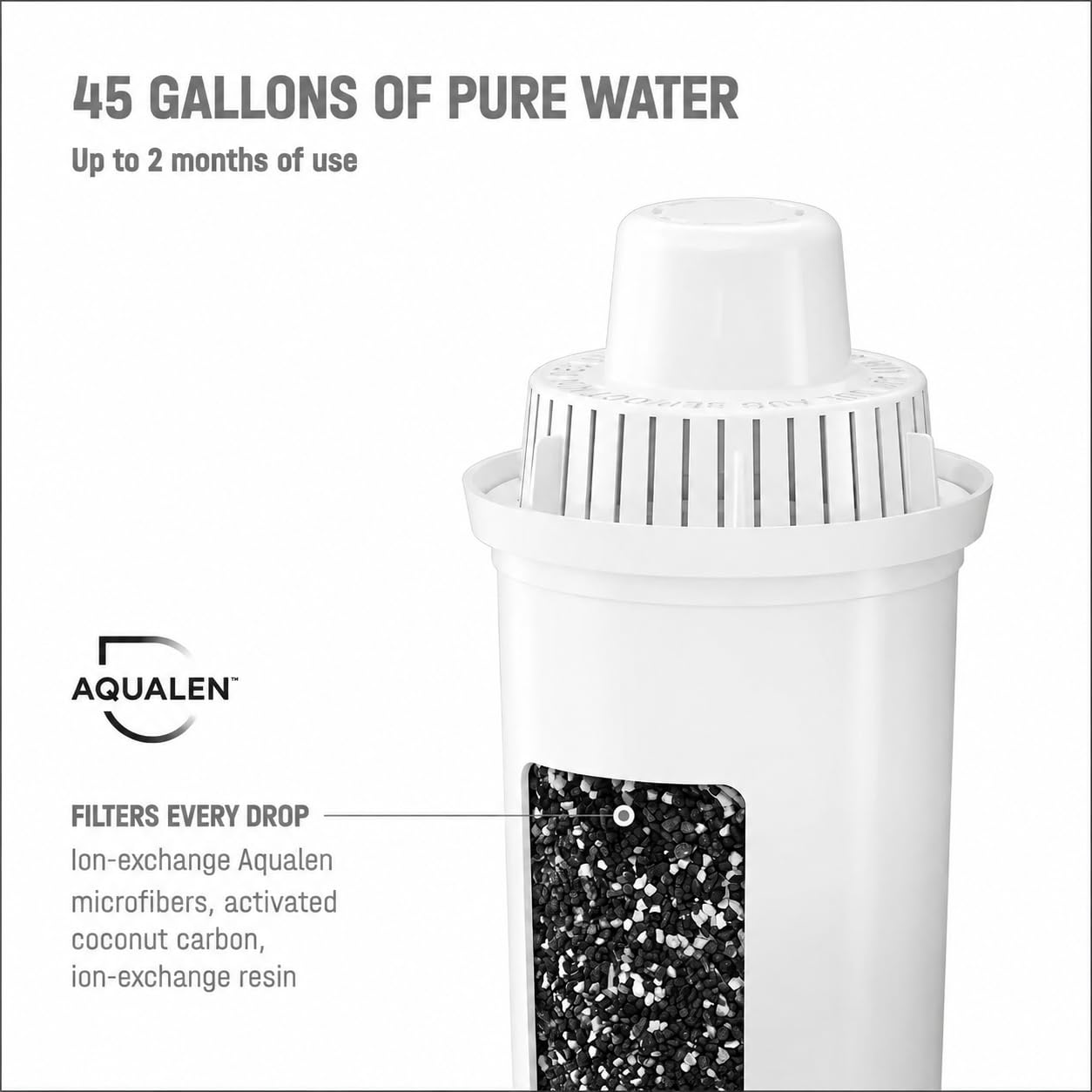 AQUAPHOR Jarra de filtro de agua de ópalo blanco de 12 tazas con 1 filtro B15, tapa abatible de fácil llenado, reduce el cloro, la cal y los metales pesados. Sin BPA