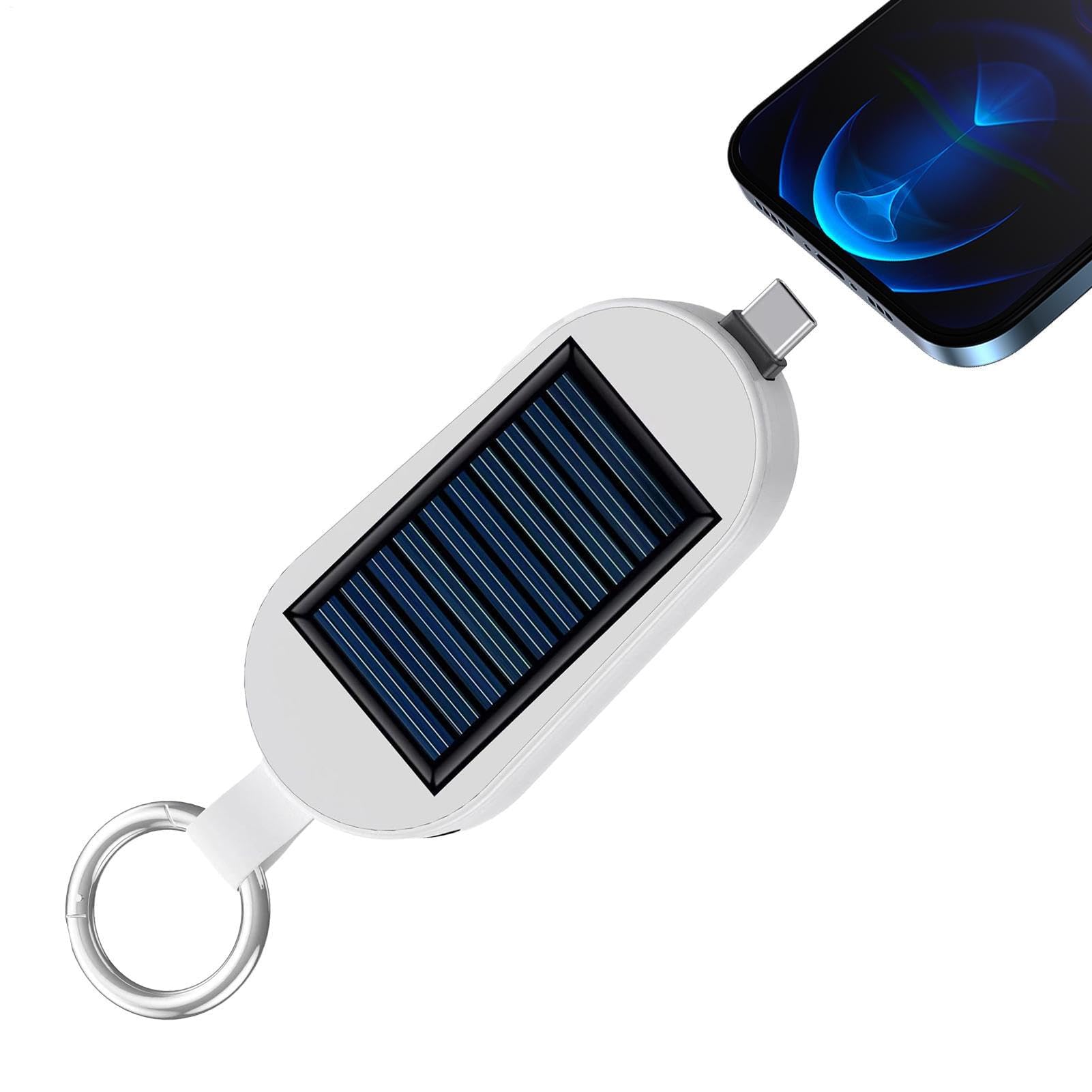 Chargeur de téléphone solaire – 3000 mAh Type C Banque portable avec porte-clés | Charge pour montre sans fil | 11 x 7,8 x 3,6 cm | Chargeur de voyage compact à énergie solaire pour camping en plein