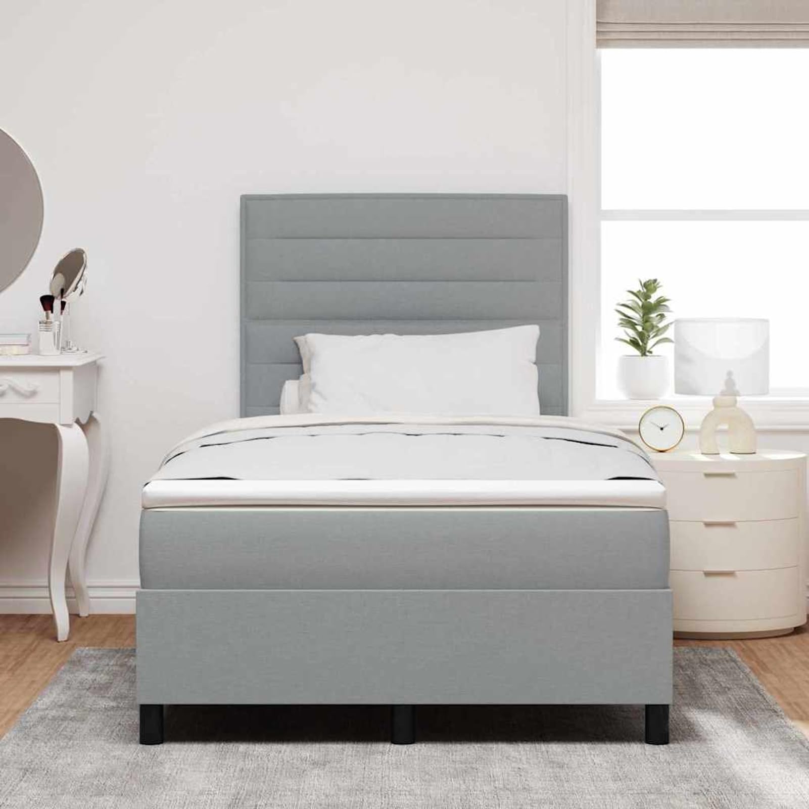 Fasba Cama con Box Spring y Colchón & LED Gris Claro 120x190 cm Tela