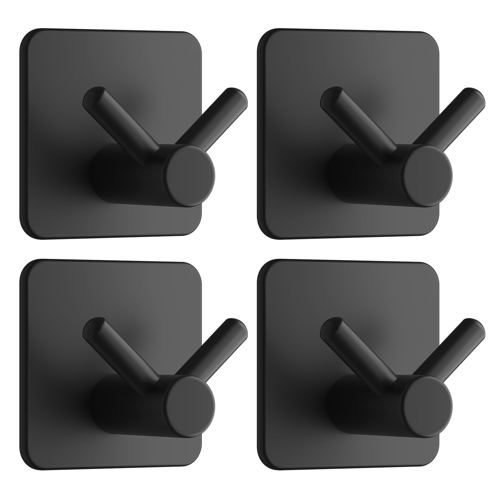 Dripex Black Self Adhesive Hooks - Set Of 4, Stainless Steel - Strong Sticky Hooks For Hanging Towels, Bathroom Towel Hooks, Tea Towel Hooks, Stick On Hooks